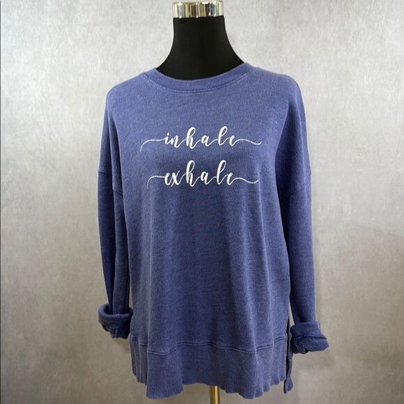 Oversized Blue Sweatshirt Inhale Exhale | Size M - Picture 1 of 6